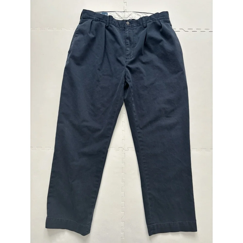 Vtg POLO RALPH LAUREN Ethan Pants Mens Pleated 100% Cotton Chinos - 36/30 Navy